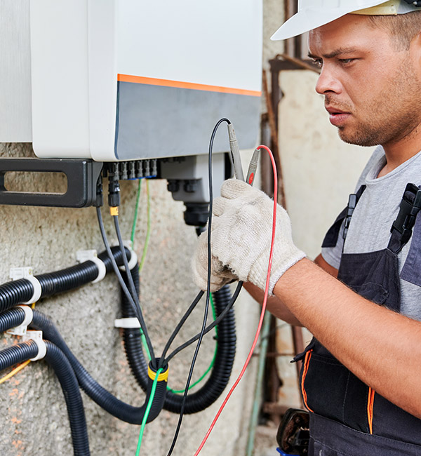 Technician installing whole-home generator